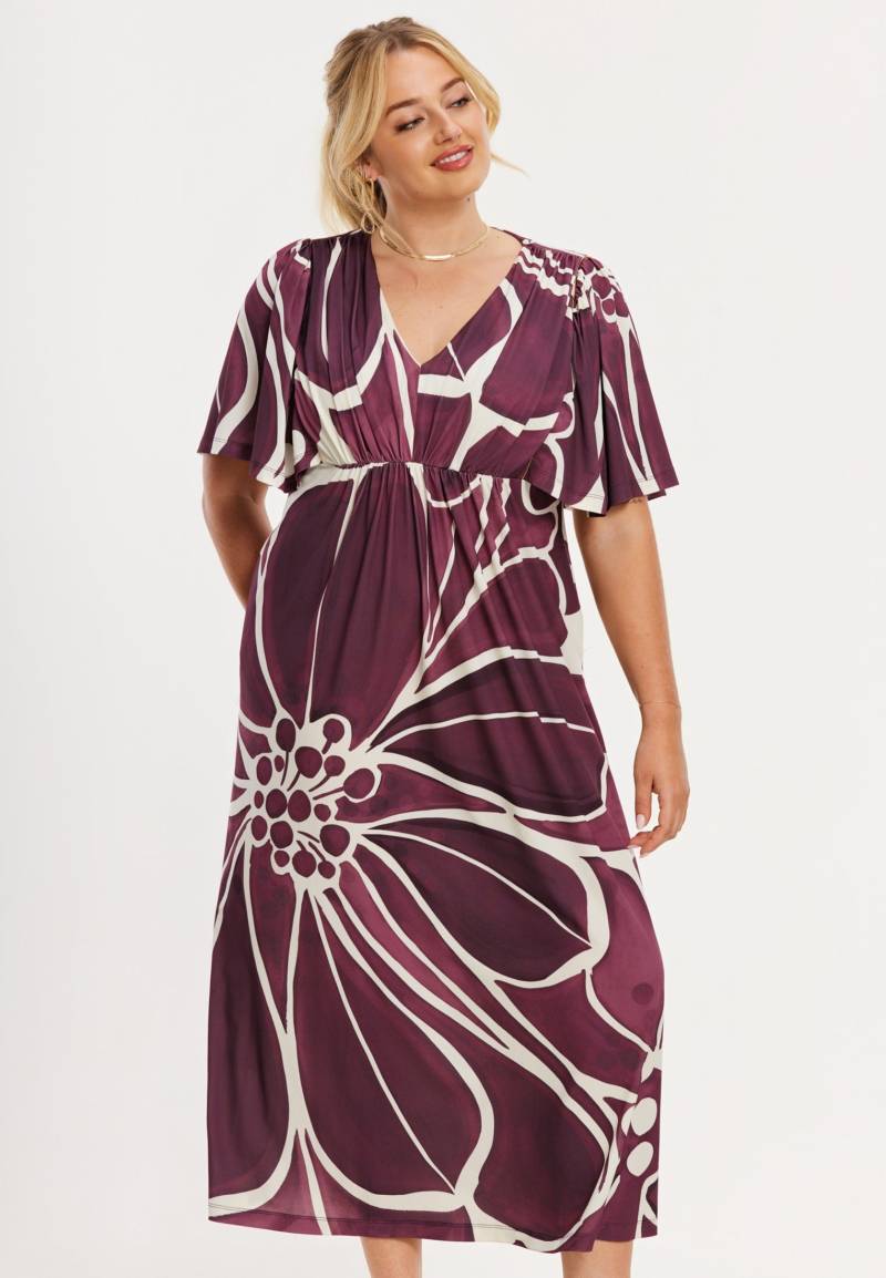 Kleid mit V-Ausschnitt FLORAL MERLOT von Yoek