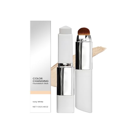 Farbwechselnder Foundation-Stick – Make-up-Grundlage mit hoher bis mittlerer Deckkraft und abnehmbarem Pinsel | Aufbaubare Deckkraft, glatte und feuchtigkeitsspendende Haut (Ivory White) von Yoelau