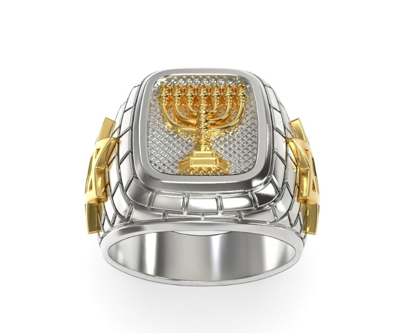 925 Silber Gold Davidstern Ring, Menorah Männer Löwe Von Juda Löwen Ring Jerusalem von YoelsJewelry