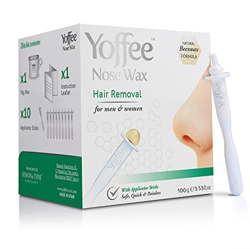 Original Yoffee Nose Wax Kit - Hair Removal Set - Männer und Frauen - Nasenhaarentferner - Bio Bienenwachs - Nasenwachs mit 10 recyclebaren Applikatoren - Parabenfrei - 100g - Made in Spain von YOFFEE