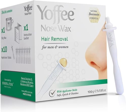 Original Yoffee Nose Wax Kit - Hair Removal Set - Männer und Frauen - Nasenhaarentferner - Bio Bienenwachs - Nasenwachs mit 10 recyclebaren Applikatoren - Parabenfrei - 100g - Made in Spain von YOFFEE