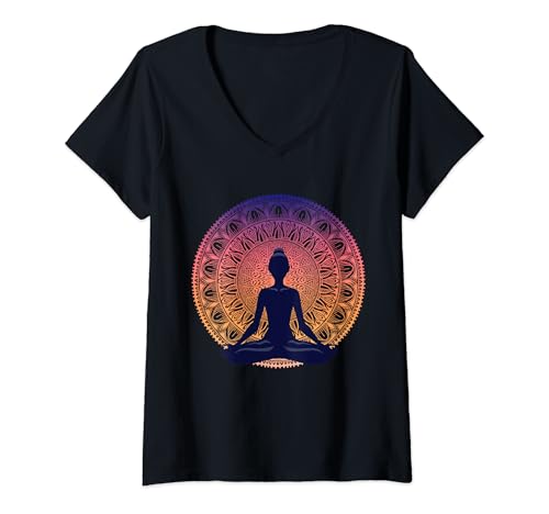 Damen Namaste Yoga Kleidung / Meditation Kleidung/ Gr.:S - XXXL T-Shirt mit V-Ausschnitt von Yoga, Meditation, Ruhe, Buddha, Namaste
