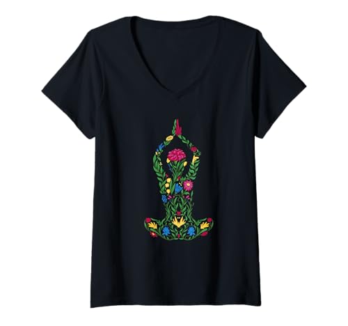 Damen Yoga Meditation Mandala Motiv Spiritualität Lotus T-Shirt mit V-Ausschnitt Damen Yoga Meditation Mandala Motiv Spiritualität Lotus T-Shirt mit V-Ausschnitt von Yoga Achtsamkeit Entspannung