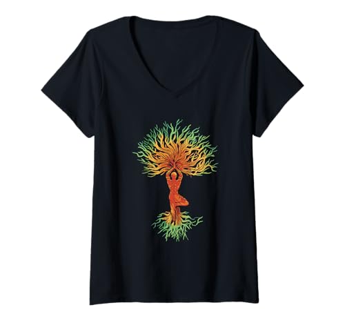 Damen Yoga Meditation Mandala Motiv Spiritualität Lotus T-Shirt mit V-Ausschnitt Damen Yoga Meditation Mandala Motiv Spiritualität Lotus T-Shirt mit V-Ausschnitt von Yoga Achtsamkeit Entspannung