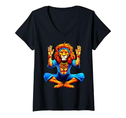Damen Löwen Yoga T-Shirt mit V-Ausschnitt Damen Löwen Yoga T-Shirt mit V-Ausschnitt von Yoga Animals