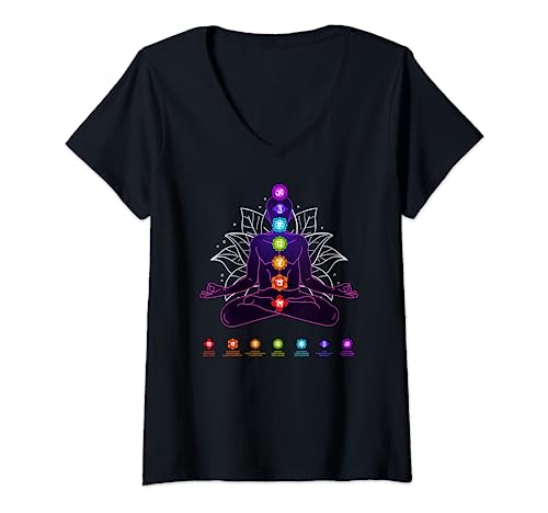 Damen Yoga Chakra Spirituelles Körpersystem Meditation T-Shirt mit V-Ausschnitt von Yoga Chakra Meditation