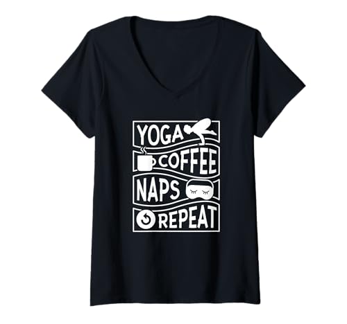 Damen Wiederholung von Yoga-Kaffeeschläfchen — Lustiges Yoga T-Shirt mit V-Ausschnitt Damen Wiederholung von Yoga-Kaffeeschläfchen — Lustiges Yoga T-Shirt mit V-Ausschnitt von Yoga Coffee Naps Repeat