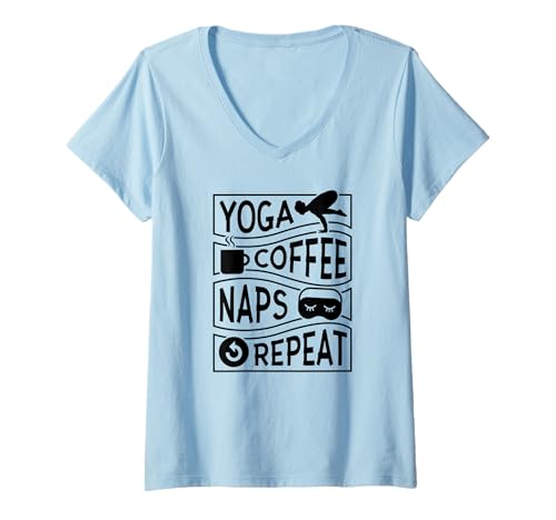 Damen Yoga Funny — Wiederholung von Yoga-Kaffeeschläfchen T-Shirt mit V-Ausschnitt Damen Yoga Funny — Wiederholung von Yoga-Kaffeeschläfchen T-Shirt mit V-Ausschnitt von Yoga Coffee Naps Repeat