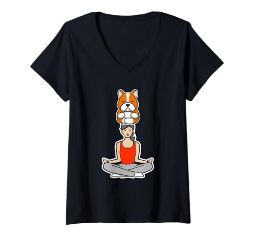 Damen Yoga Hund Hund Meditation Hundeliebhaber Hundeliebhaber Yoga T-Shirt mit V-Ausschnitt Damen Yoga Hund Hund Meditation Hundeliebhaber Hundeliebhaber Yoga T-Shirt mit V-Ausschnitt von Yoga Dog Dog Meditation