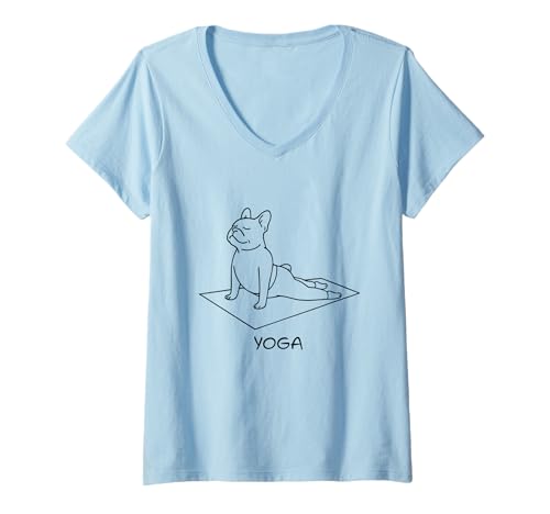 Damen Yoga Französische Bulldogge Lustig Frenchie T-Shirt mit V-Ausschnitt von Yoga Frenchie French Bulldog Tees