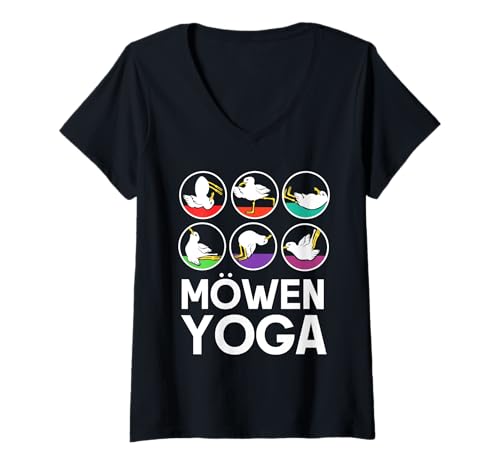 Damen Möwen Yoga T-Shirt mit V-Ausschnitt von Yoga Geschenke Frauen Meditation Yogalehrer