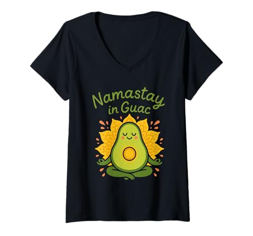 Damen Avocado Yoga Funny Namaste Pun Fitnessstudio auf pflanzlicher Basis T-Shirt mit V-Ausschnitt Damen Avocado Yoga Funny Namaste Pun Fitnessstudio auf pflanzlicher Basis T-Shirt mit V-Ausschnitt von Yoga Humor Healthy Lifestyle Foodie Wellness Gift