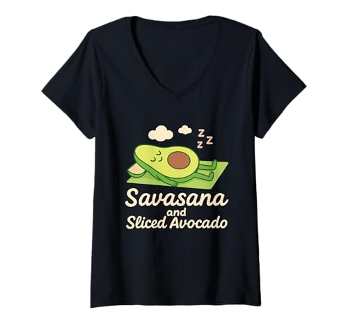 Damen Avocado Yoga Funny Namaste Pun Fitnessstudio auf pflanzlicher Basis T-Shirt mit V-Ausschnitt Damen Avocado Yoga Funny Namaste Pun Fitnessstudio auf pflanzlicher Basis T-Shirt mit V-Ausschnitt von Yoga Humor Healthy Lifestyle Foodie Wellness Gift