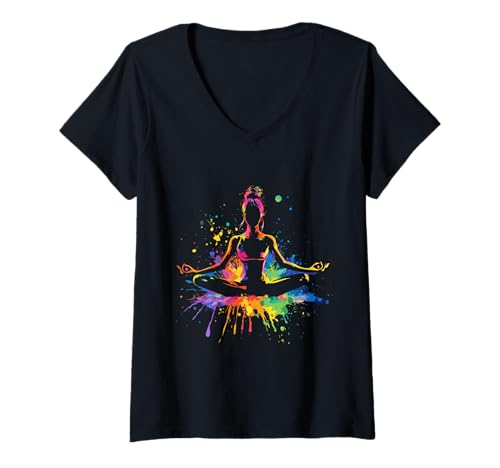 Damen Namaste Yoga Meditation Zen Mantra Spiritualität Geschenk T-Shirt mit V-Ausschnitt von Yoga Liebhaber Spirituelle Meditation Designs Dame