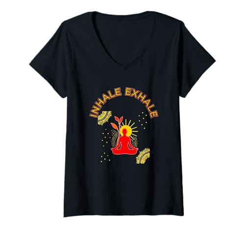 Damen Atmen Ausatmen Meditation Energie Mandala Kunst T-Shirt mit V-Ausschnitt Damen Atmen Ausatmen Meditation Energie Mandala Kunst T-Shirt mit V-Ausschnitt von Yoga Lover by Anitaluz