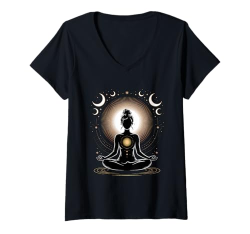 Damen Sterne der Yoga-Meditation T-Shirt mit V-Ausschnitt von Yoga Meditation Fitness