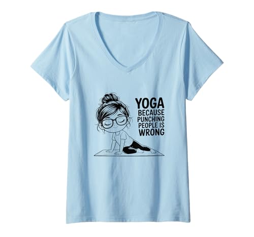 Damen Yoga, weil es falsch ist, Menschen zu schlagen, Meditation T-Shirt mit V-Ausschnitt von Yoga Meditation Fitness