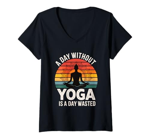 Damen Yoga Meditation Achtsamkeit Vintage Sonnenuntergang Mandala T-Shirt mit V-Ausschnitt Damen Yoga Meditation Achtsamkeit Vintage Sonnenuntergang Mandala T-Shirt mit V-Ausschnitt von Yoga Meditation Mindfulness Spiritual Gifts
