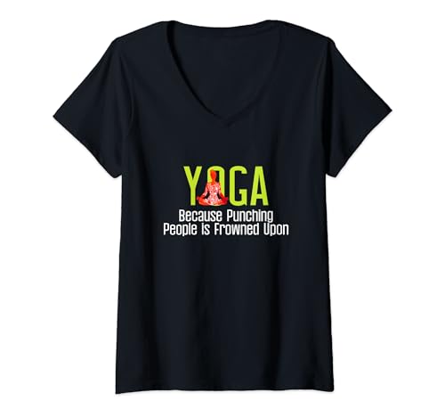 Damen Yoga Because Punching People is Frowned Upon T-Shirt mit V-Ausschnitt von Yoga Meditation Yoga Instructor Illustration Pose