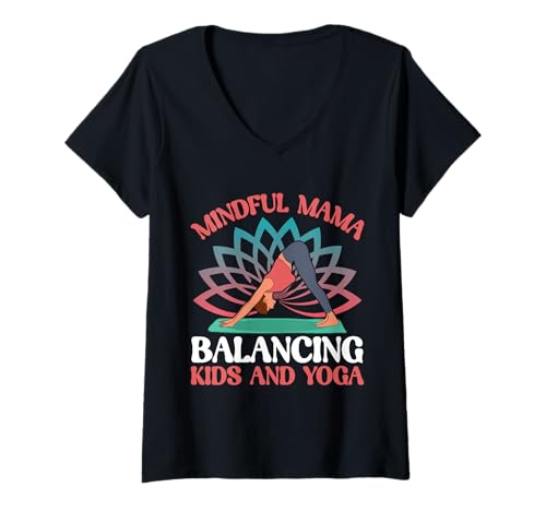 Damen Achtsame Mama balanciert Kinder und Yoga-Mama T-Shirt mit V-Ausschnitt Damen Achtsame Mama balanciert Kinder und Yoga-Mama T-Shirt mit V-Ausschnitt von Yoga Mom Gifts