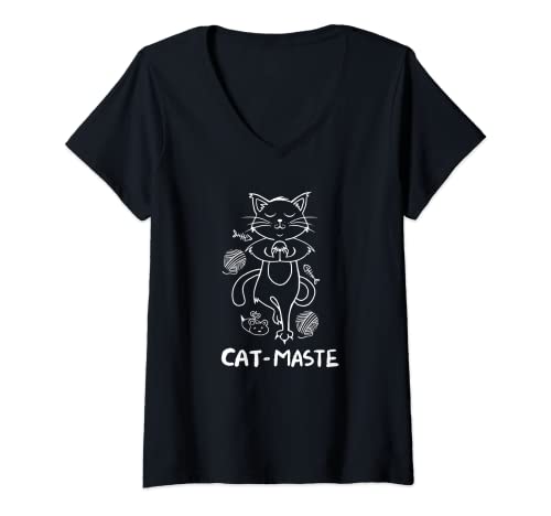 Damen Catmaste - Namaste mit lustiger Katze - Yoga T-Shirt mit V-Ausschnitt von Yoga Must Have Yoga Accessoires mit Katze