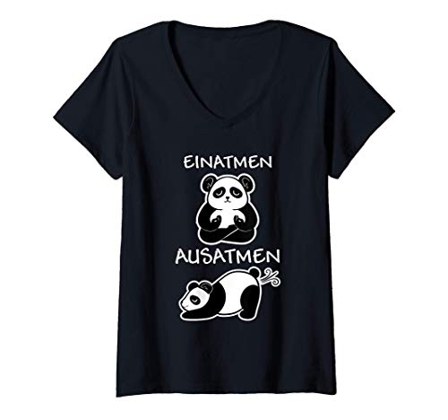 Damen Lustiges Panda Einatmen Ausatmen Geschenk Pandabär Yoga T-Shirt mit V-Ausschnitt Damen Lustiges Panda Einatmen Ausatmen Geschenk Pandabär Yoga T-Shirt mit V-Ausschnitt von Yoga Panda Liebhaber Geschenke & Co.