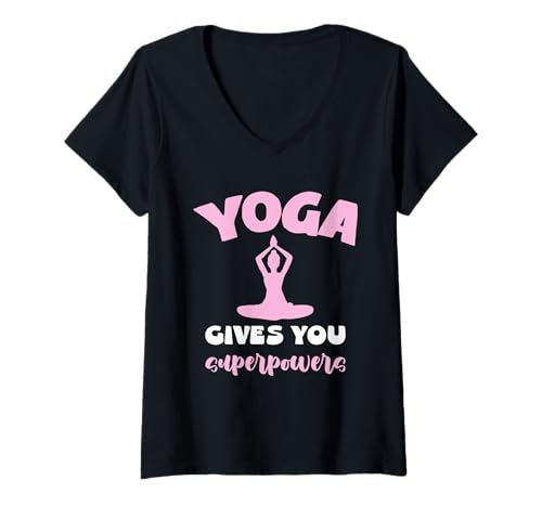 Damen Yoga Gives You Superpowers Meditation Lustiges Zitat T-Shirt mit V-Ausschnitt von Yoga Relaxation Meditation Peaceful Mind