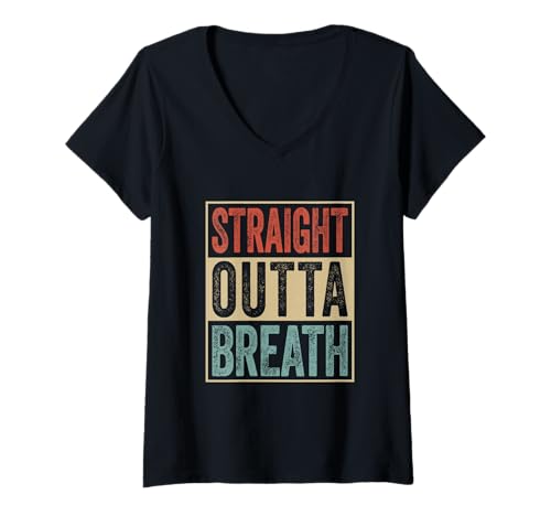 Damen Straight Outta Breath Retro Workout Marathon Läufer Training T-Shirt mit V-Ausschnitt Damen Straight Outta Breath Retro Workout Marathon Läufer Training T-Shirt mit V-Ausschnitt von Yoga Sport Fitness Geschenke Damen Herren Kinder