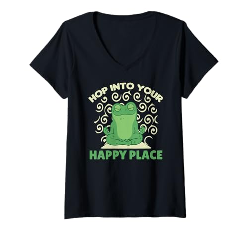 Damen Positives Yoga Frosch Design Süßer Frosch Yoga T-Shirt mit V-Ausschnitt Damen Positives Yoga Frosch Design Süßer Frosch Yoga T-Shirt mit V-Ausschnitt von Yoga Sprüche - süße Yoga Tiere