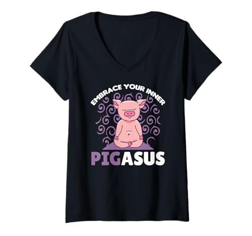 Damen Positives Yoga Schwein Design Süßes Schwein Yoga T-Shirt mit V-Ausschnitt Damen Positives Yoga Schwein Design Süßes Schwein Yoga T-Shirt mit V-Ausschnitt von Yoga Sprüche - süße Yoga Tiere