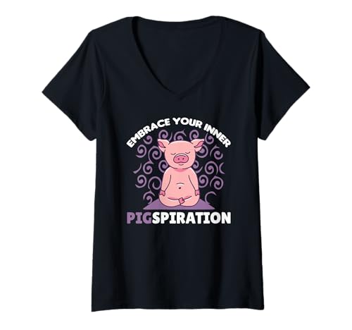 Damen Positives Yoga Schwein Design Süßes Schwein Yoga T-Shirt mit V-Ausschnitt Damen Positives Yoga Schwein Design Süßes Schwein Yoga T-Shirt mit V-Ausschnitt von Yoga Sprüche - süße Yoga Tiere