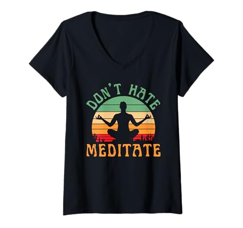 Damen Yoga Meditate Peace Zen Meditation Namaste Frauen T-Shirt mit V-Ausschnitt Damen Yoga Meditate Peace Zen Meditation Namaste Frauen T-Shirt mit V-Ausschnitt von Yoga Style