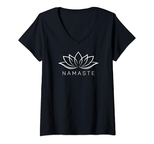 Damen Lotusblume Yoga Yin Yang Meditation Achtsamkeit Namaste T-Shirt mit V-Ausschnitt von Yoga Top Geschenkidee Yoga Liebhaber Kleidung