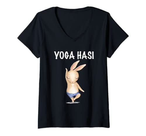 Damen Osterhase Bunte Ostereier Ostern Yoga Hasi T-Shirt mit V-Ausschnitt Damen Osterhase Bunte Ostereier Ostern Yoga Hasi T-Shirt mit V-Ausschnitt von Yoga Trainer Osterhase Mädchen Geschenk