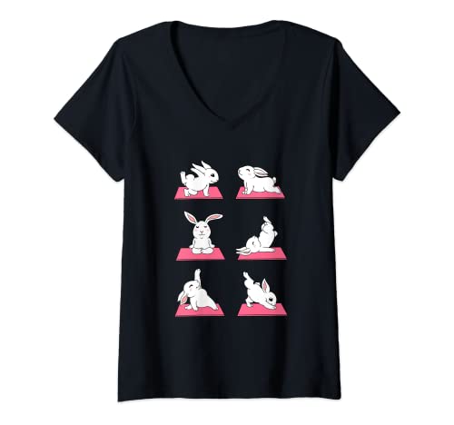 Damen Lustiges Hasen Yoga Lotus Hase Chakra Meditation Kaninchen T-Shirt mit V-Ausschnitt Damen Lustiges Hasen Yoga Lotus Hase Chakra Meditation Kaninchen T-Shirt mit V-Ausschnitt von Yoga Übung Haustier Häschen Workout