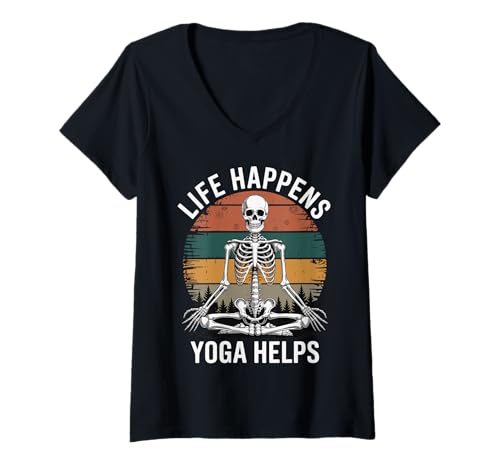 Damen Life Happens Yoga Helps T-Shirt mit V-Ausschnitt von Yoga Wellness Fitness Meditation