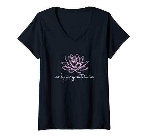 Damen Only way out is in yoga liebhaber geschenk T-Shirt mit V-Ausschnitt von Yoga lover gift