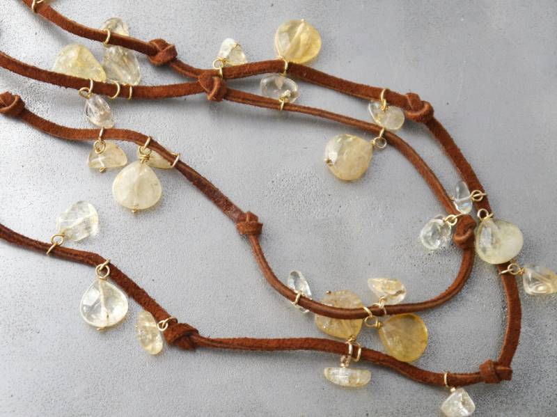 Citrin Lederband Edelstein Briolette Tan Wildleder Halskette 14K Gold Gefüllt Citrin Lederband Edelstein Briolette Tan Wildleder Halskette 14K Gold Gefüllt von YogaChickJewelry