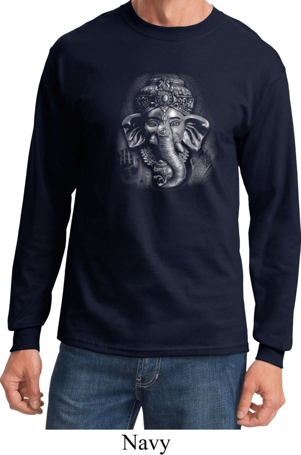 3D Ganesha Dark Yoga Langarm-T-Shirt = Pc61Ls-3Ddark von YogaClothingForYou