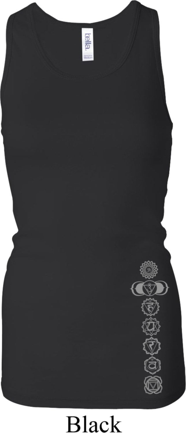 7 Chakras Bottom Print Ladies Yoga Longer Length Racerback Tanktop = 8770-Chakras von YogaClothingForYou