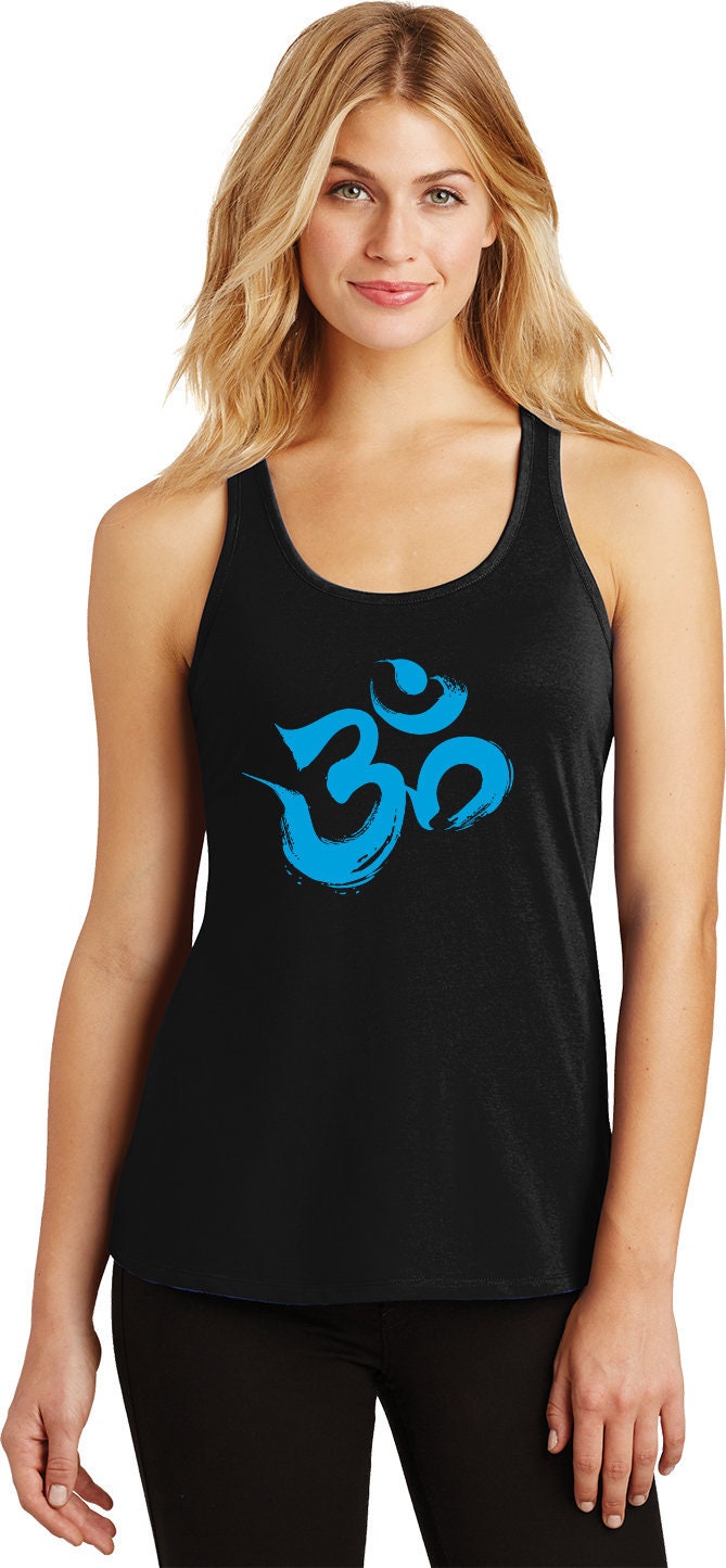 Aqua Pinselstrich Aum Damen Yoga Fester Gesammelt Racerback Tank-Top = Aquabrush-Dm420 von YogaClothingForYou