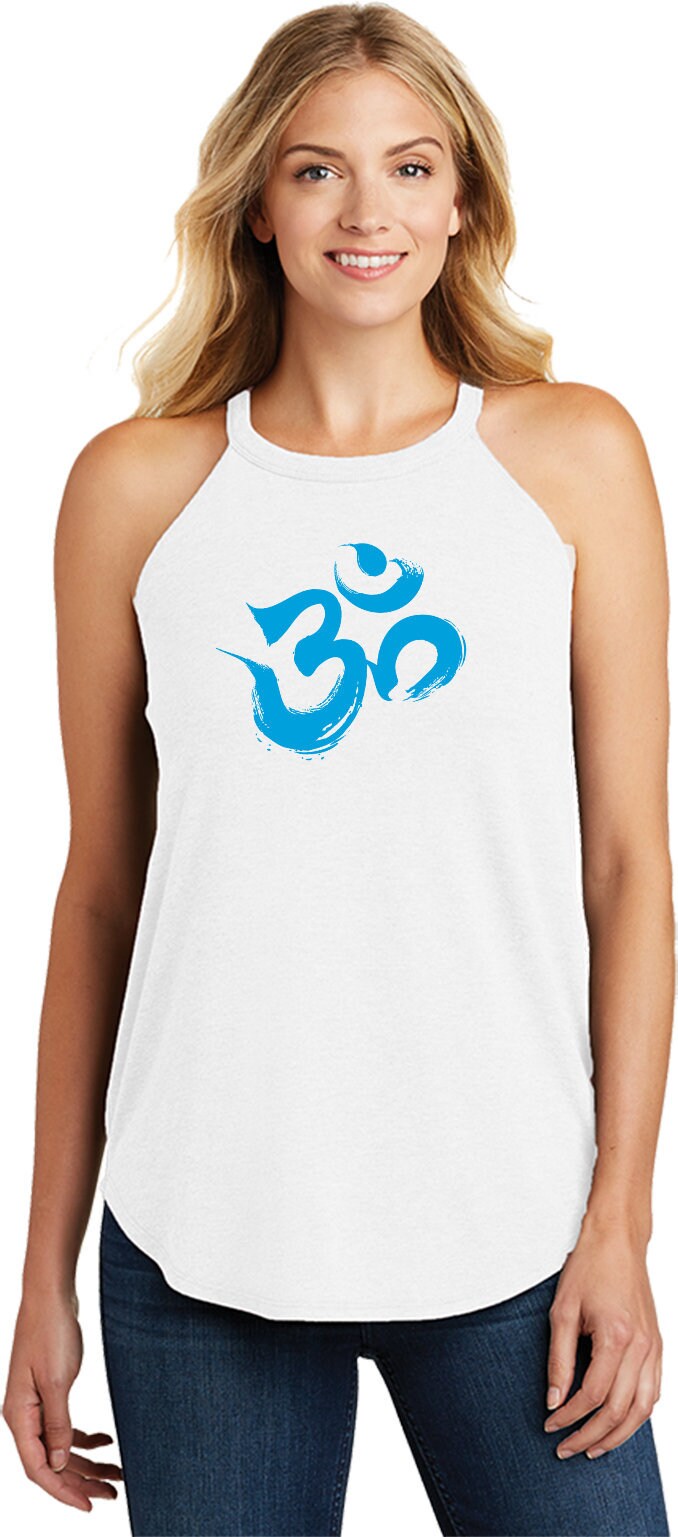 Aqua Pinselstrich Aum Damen Yoga Tri-Blend Rocker Tanktop = Aquabrush-Dt137L von YogaClothingForYou