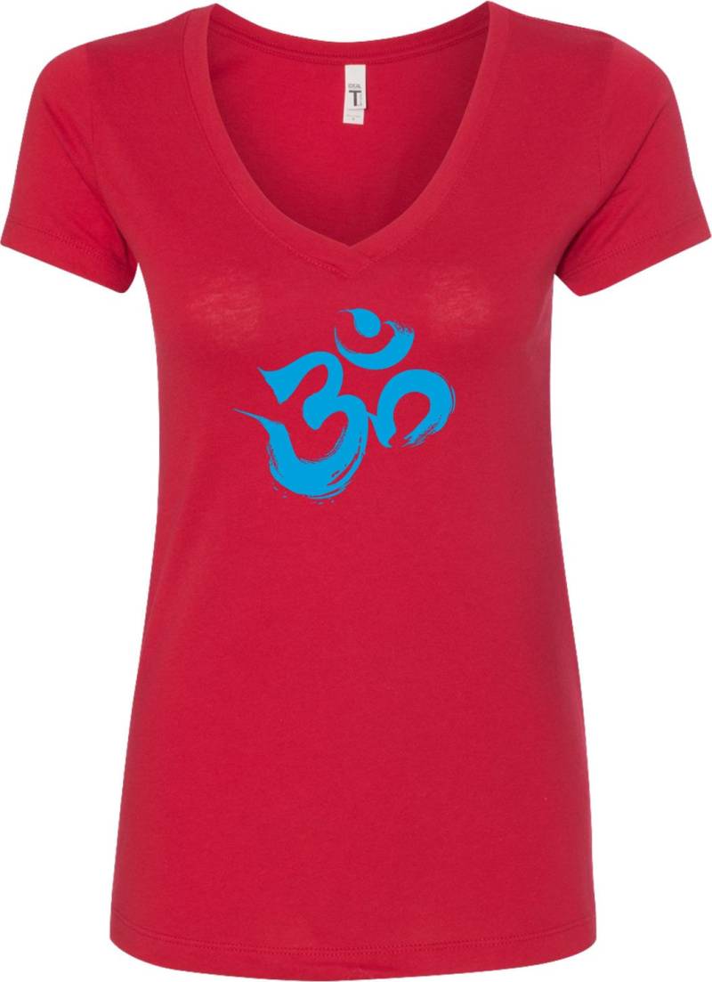 Aqua Pinselstrich Aum Damen Yoga V-Neck T-Shirt = Aquabrush-N1540 von YogaClothingForYou