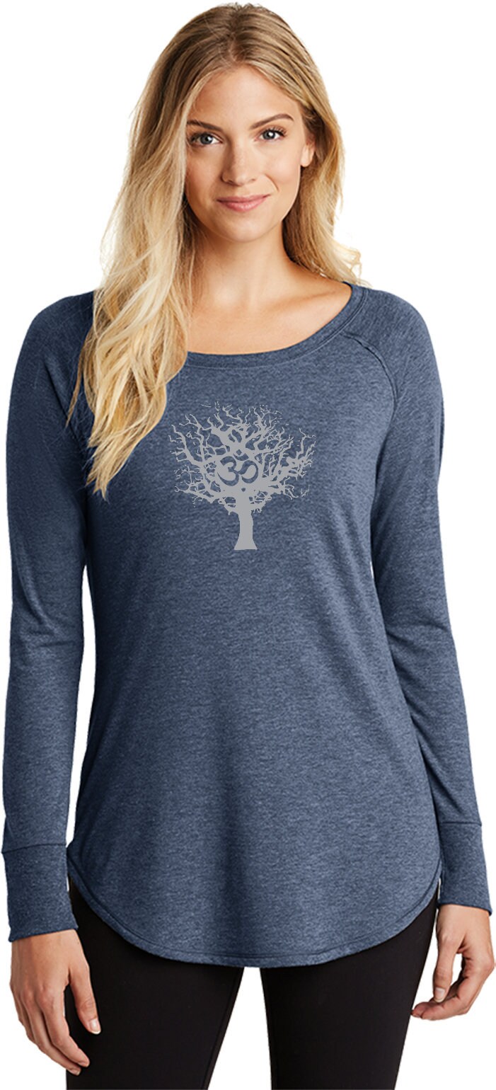 Baum Des Lebens Damen Yoga Tri-Blend Langarm Grau = Greytree-Dt132L von YogaClothingForYou