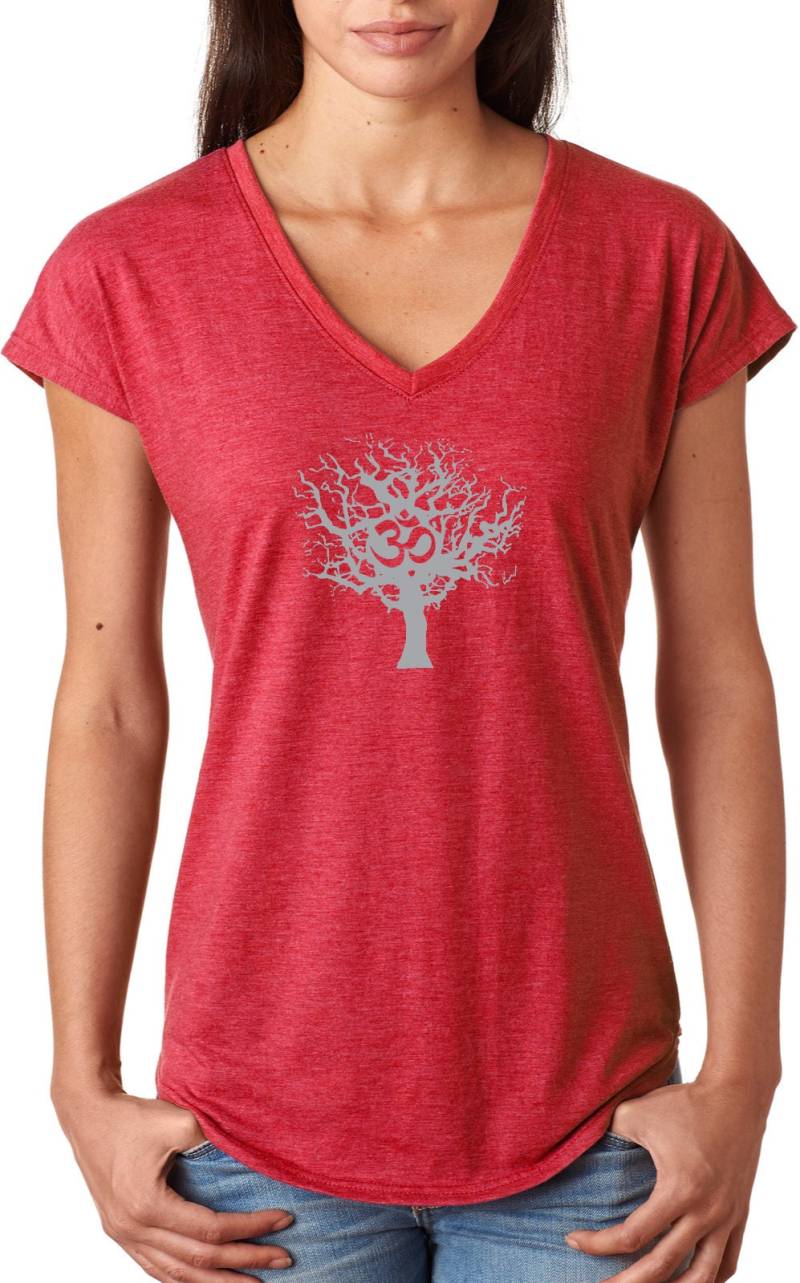 Baum Des Lebens Damen Yoga Tri-Blend V-Neck T-Shirt Grau = Greytree-6750Vl von YogaClothingForYou