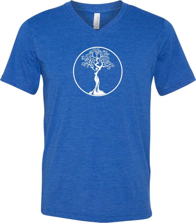 Baum Des Lebens Kreis Erwachsene Unisex Yoga Triblend V-Neck T-Shirt Weiß = Wtreecir-C3415 von YogaClothingForYou