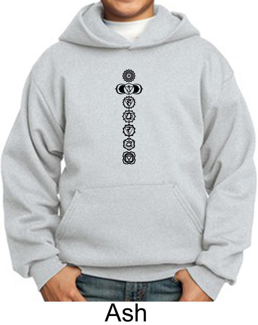 Black 7 Chakras Kid Es Yoga Hoodie-Pc90Yh-Lackchakra von YogaClothingForYou