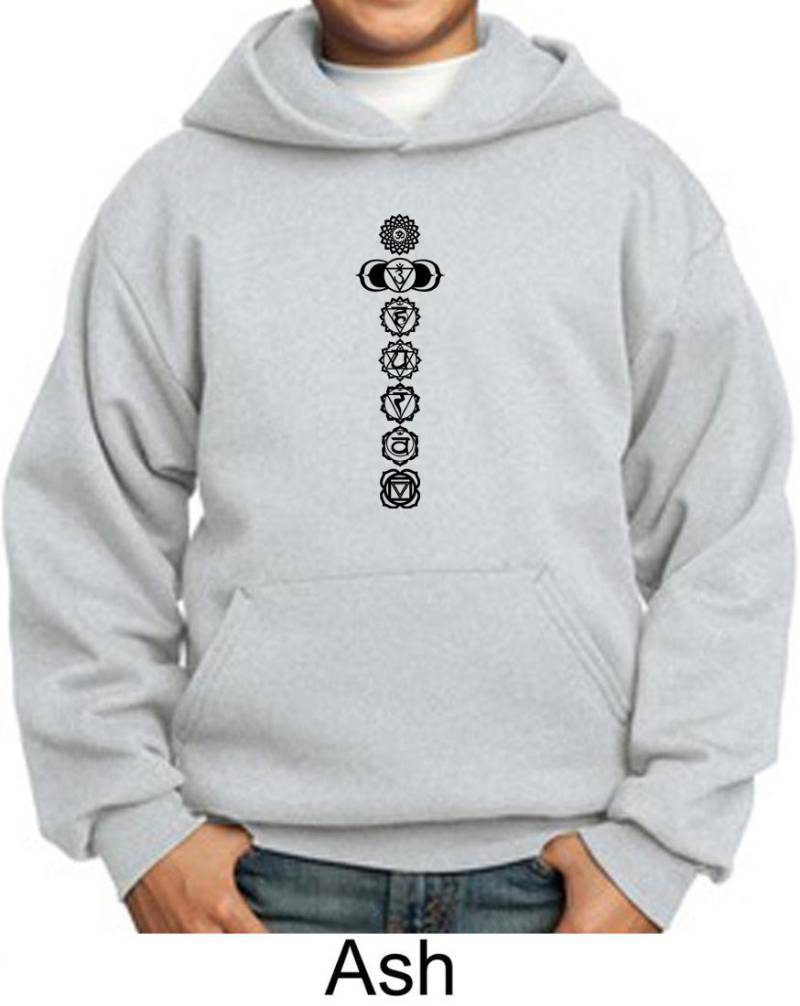 Black 7 Chakras Kid Es Yoga Hoodie-Pc90Yh-Lackchakra von YogaClothingForYou