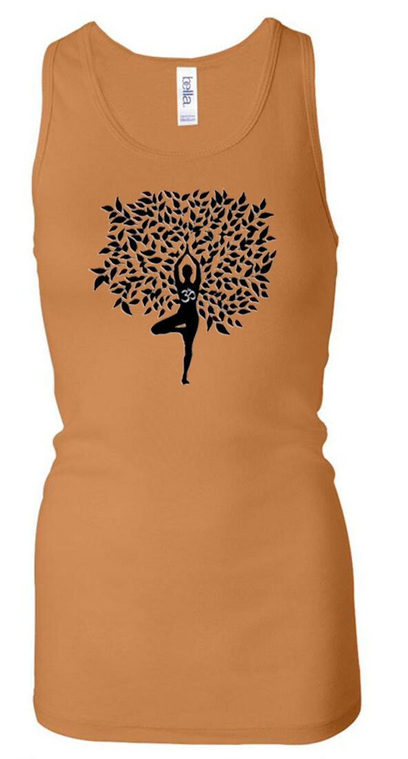 Black Tree Pose Ladies Yoga Longer Length Racerback Tanktop = 8770-Btreepose von YogaClothingForYou