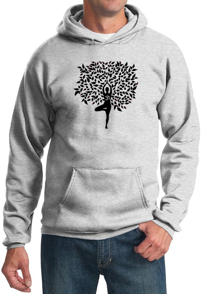 Black Tree Pose Yoga Hoodie-Pc90H-Btreepose von YogaClothingForYou
